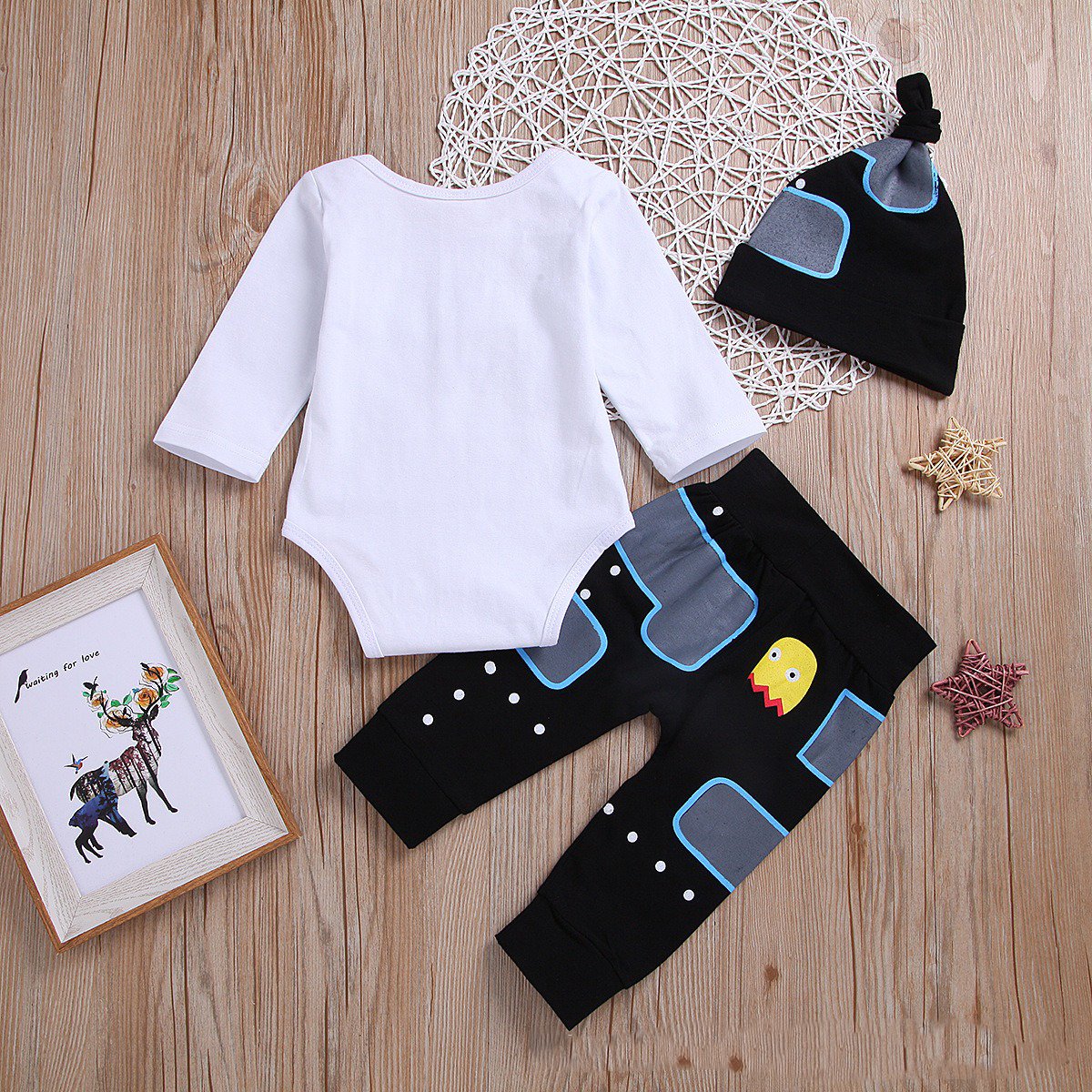 3PCS "Player 3 Has Entered The Game" Letter Printed Romper with Pants Baby Set