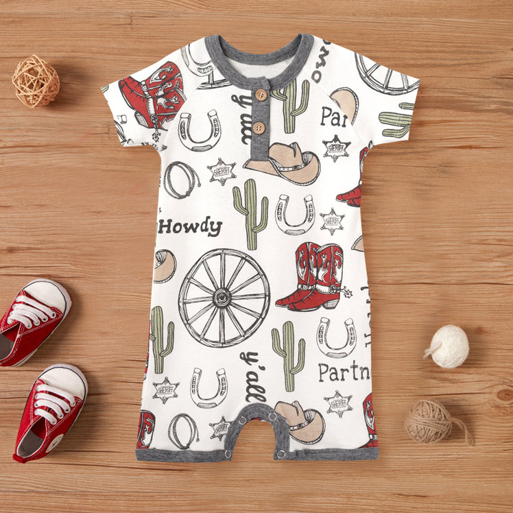 Cute Howdy Partner Cowboy Printed Baby Romper