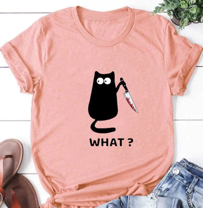 What? Hot Sale Funny Cat Printed Fashion T-Shirt