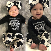 3PCS Baby “SUPPORT YOUR LOCAL FAMERS” Letter Printed Romper With Pants Baby Set
