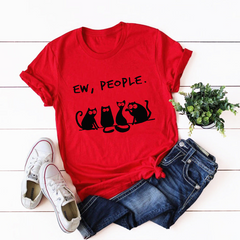 Ew People T-shirt en coton imprimé dessin animé chat