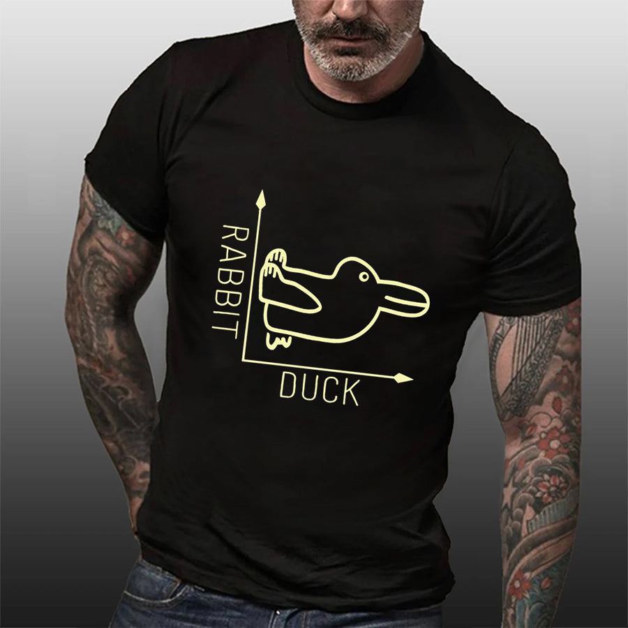 Rabbit Duck Print Men Slogan T-Shirt