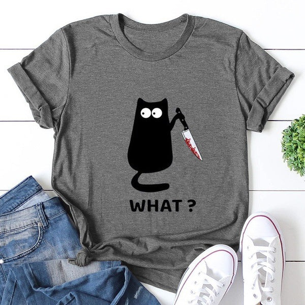 What? Hot Sale Funny Cat Printed Fashion T-Shirt