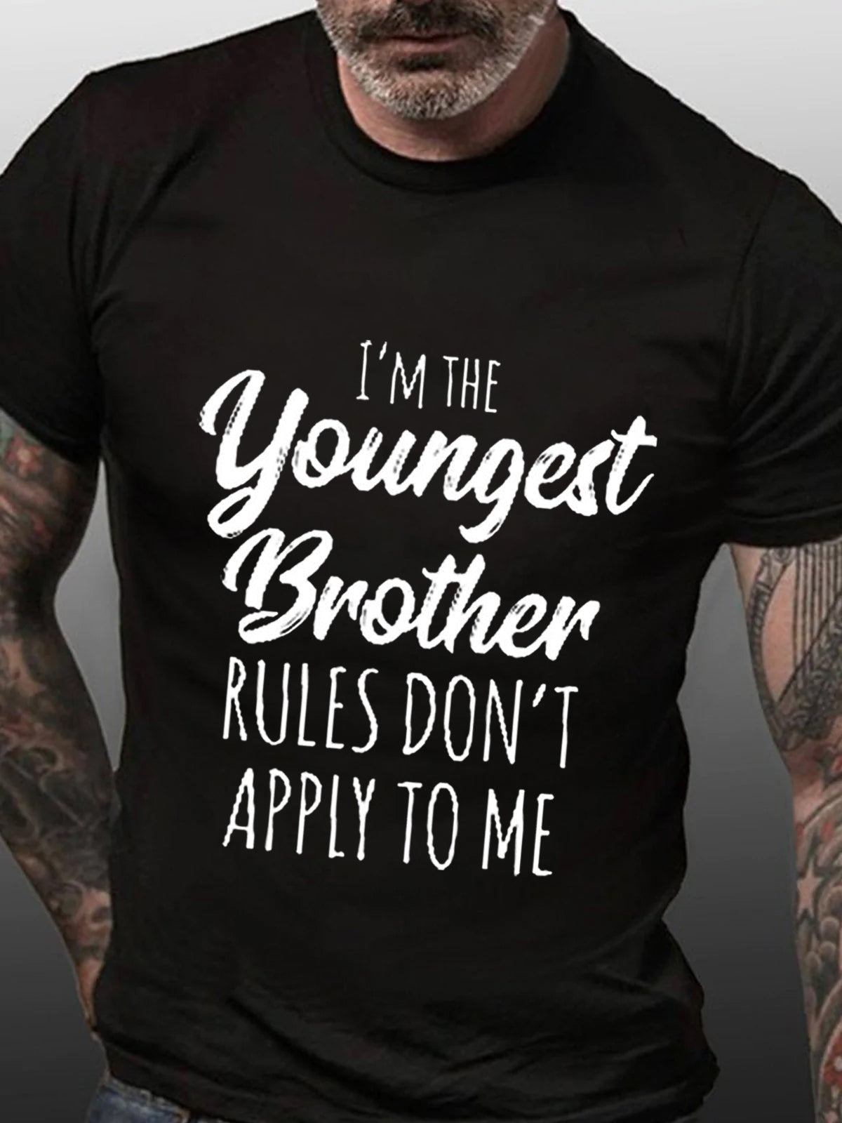 Je suis le plus jeune frère imprimé T-shirt avec slogan pour hommes 