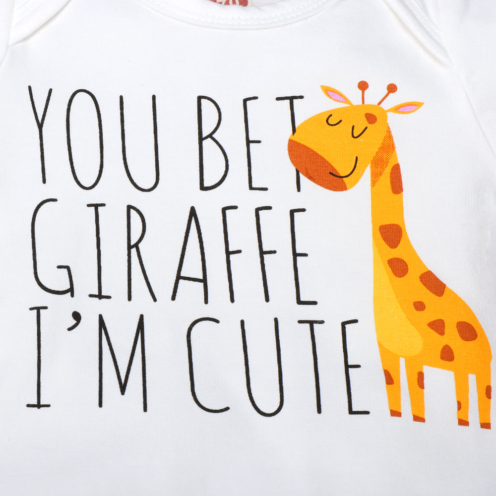 "You Bet Giraffe I'm Cute"Lovely Letters Giraffe Printed Short-sleeve Baby Romper