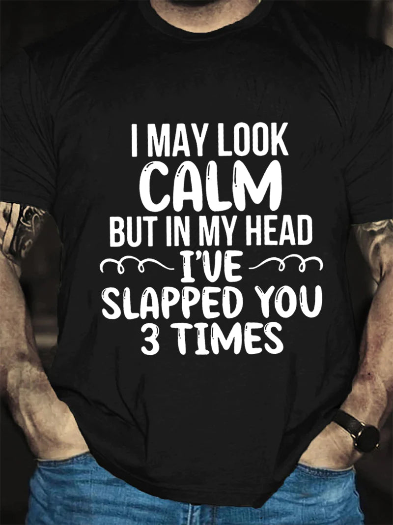 T-shirt avec slogan «Je peux avoir l'air calme» pour hommes 
