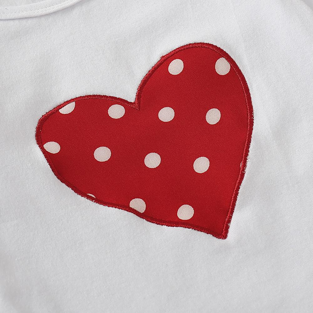 3PCS Newborn Baby Girl Heart-shaped Printed Long Sleeve Romper With Red Polka Dot Pants Set