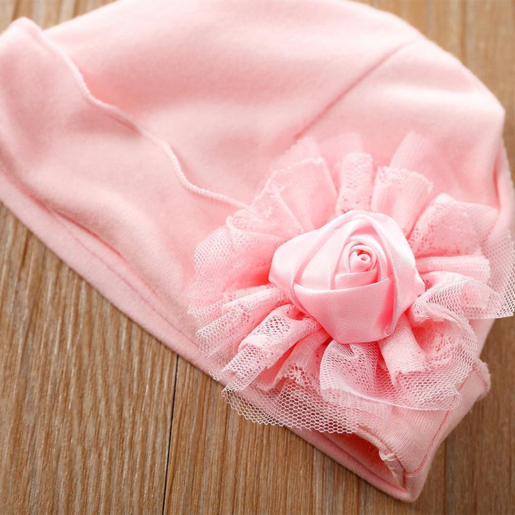 2PCS Lovely Fold Edge Solid Printed Long-sleeve Baby Jumpsuit With Hat