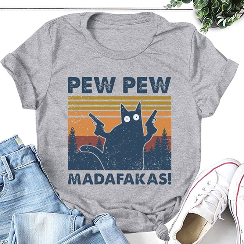 T-shirt imprimé graphique Pew Pew Cat 