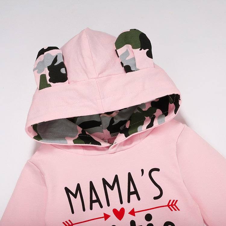 2PCS "MAMA'S BESTIE" Letter Printed Hoodie with Camouflage Pants Baby Set