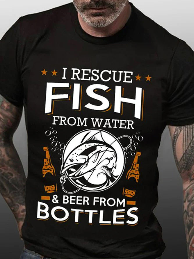 I Rescue Fish From Water Print Men Slogan T-Shirt