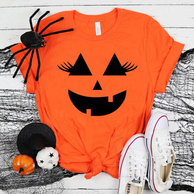 Funny Cute Pumpkin Halloween Fall Women T Shirt
