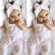 Lovely Baby Girl “OX” Printed Bodysuit Romper Jumpsuit+Headband 2Pcs