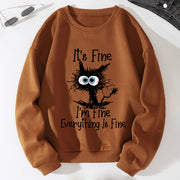 It's Fine I'm Fine Cat Print Women Slogan Drop Shoulder Sweatshirt