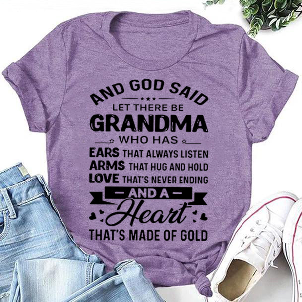 And God Said Let There Be Grandma Print Women Slogan T-Shirt