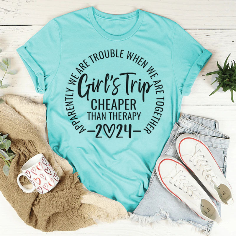 Girl's Trip 2024 Cheaper Letter Print Women Slogan T-Shirt