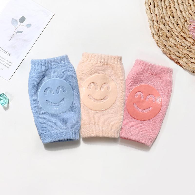 Baby Boy Girl Accessories Non Slip Crawling Smile Face Printed Knee Pads Protector Safety Kneepad