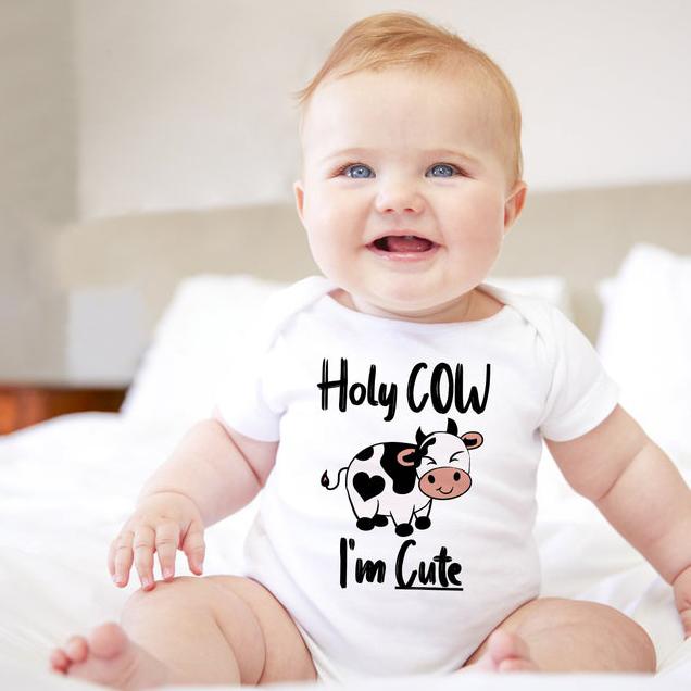 Holy Cow I'm Cute Cow Printed Baby Romper