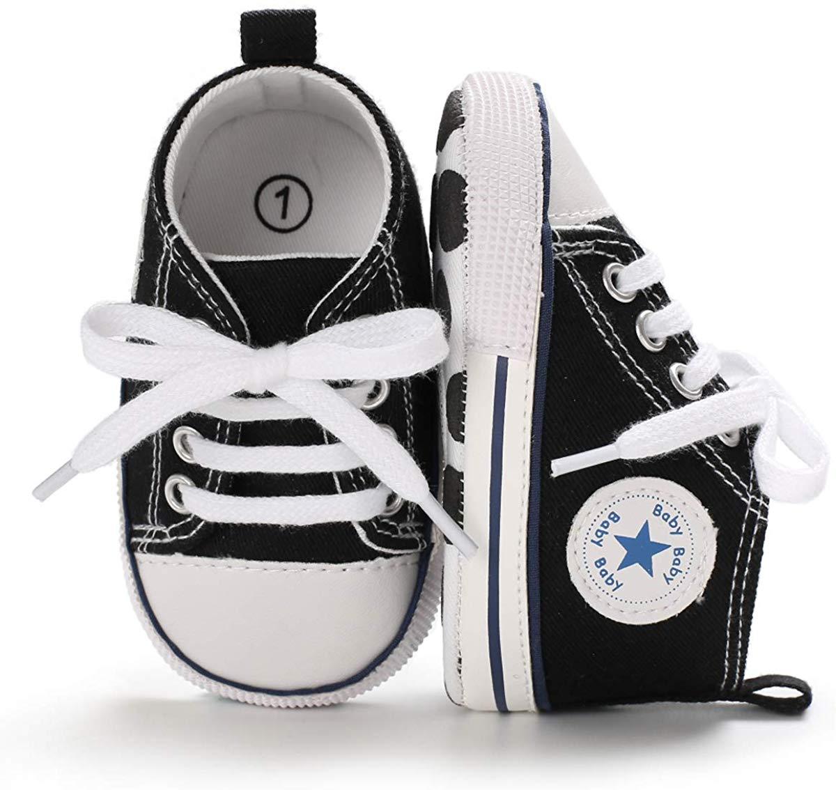 Baby Boys Girls Star High Top Sneaker Soft Anti-Slip First Walkers Denim Shoes