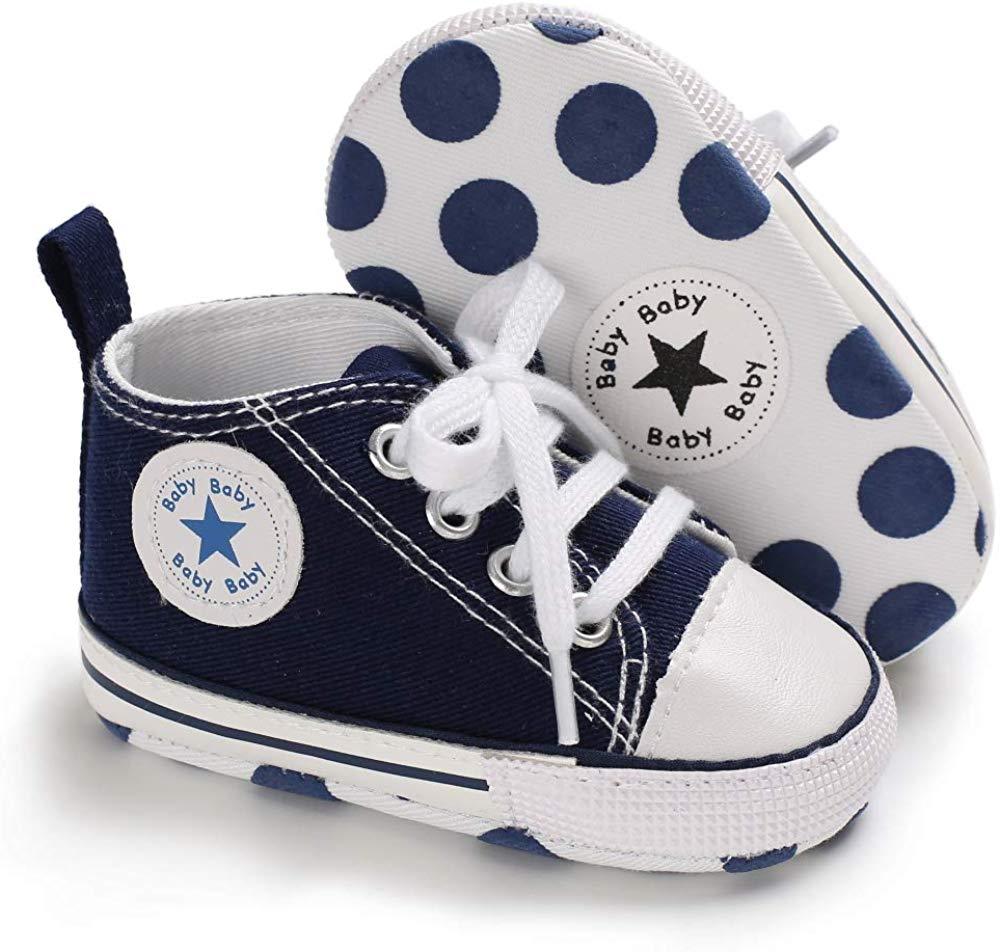 Baby Boys Girls Star High Top Sneaker Soft Anti-Slip First Walkers Denim Shoes