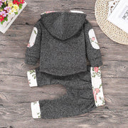 2PCS Floral Splicing Hoodie and Color Blocked Pants Set