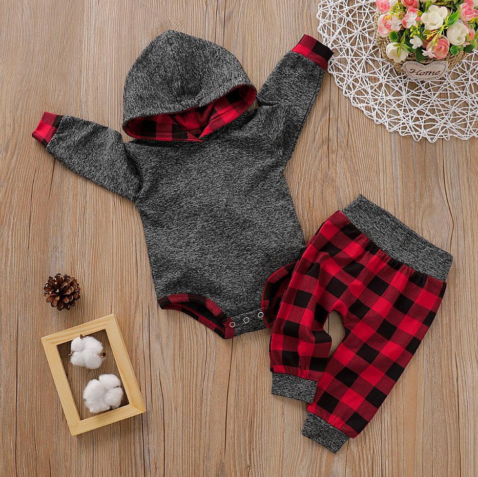 Baby Plaid Print Hoodie Set