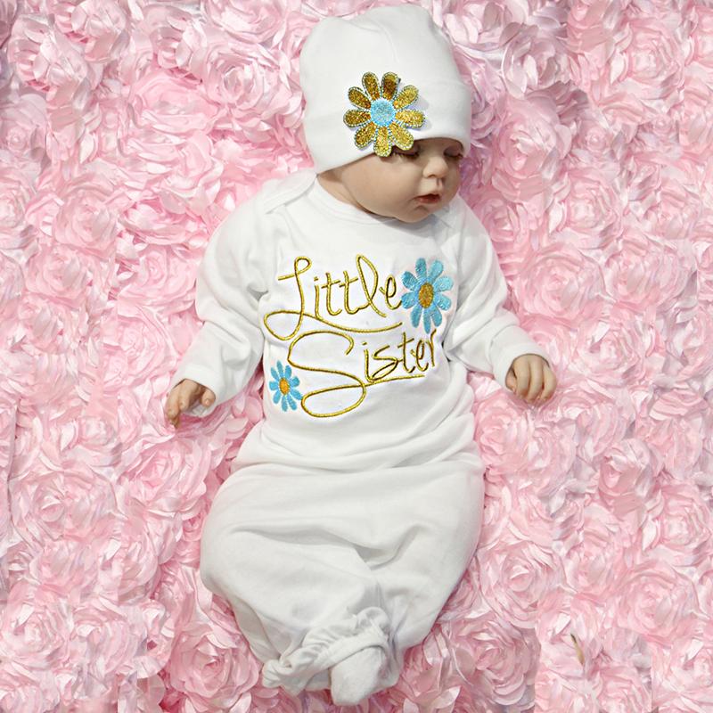 Baby  NewBorn Little Sister Floral Print Pajamas and Hat